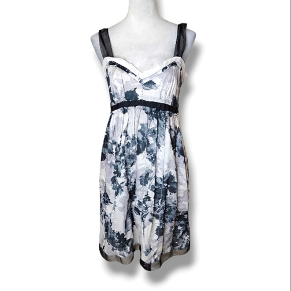 LOFT NWT Floral Cotton Babydoll Dress 6 Raw-Edge Sheer Straps - Picture 1 of 12